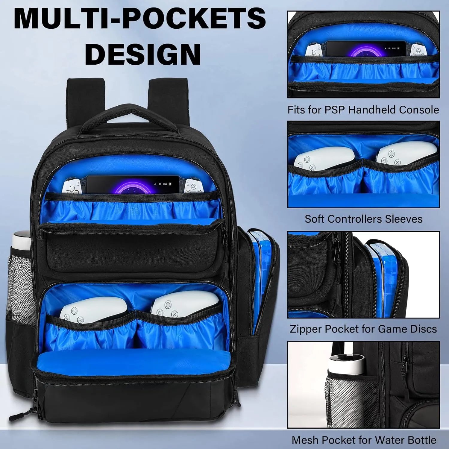 Travel Backpack Fits for PS5 PRO/PS5, Protective Carrying Case Storage Bag Compatible with Playstation 5/PSP Handheld Console/15.6'' Laptop/Gaming Accessories