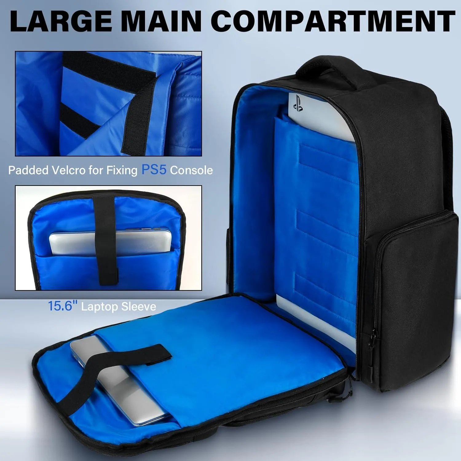 Travel Backpack Fits for PS5 PRO/PS5, Protective Carrying Case Storage Bag Compatible with Playstation 5/PSP Handheld Console/15.6'' Laptop/Gaming Accessories
