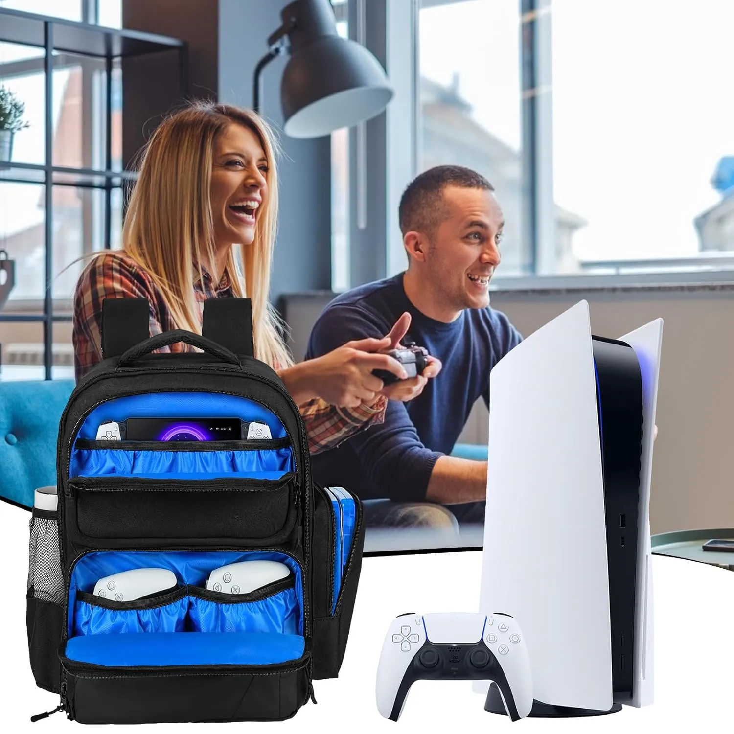 Travel Backpack Fits for PS5 PRO/PS5, Protective Carrying Case Storage Bag Compatible with Playstation 5/PSP Handheld Console/15.6'' Laptop/Gaming Accessories