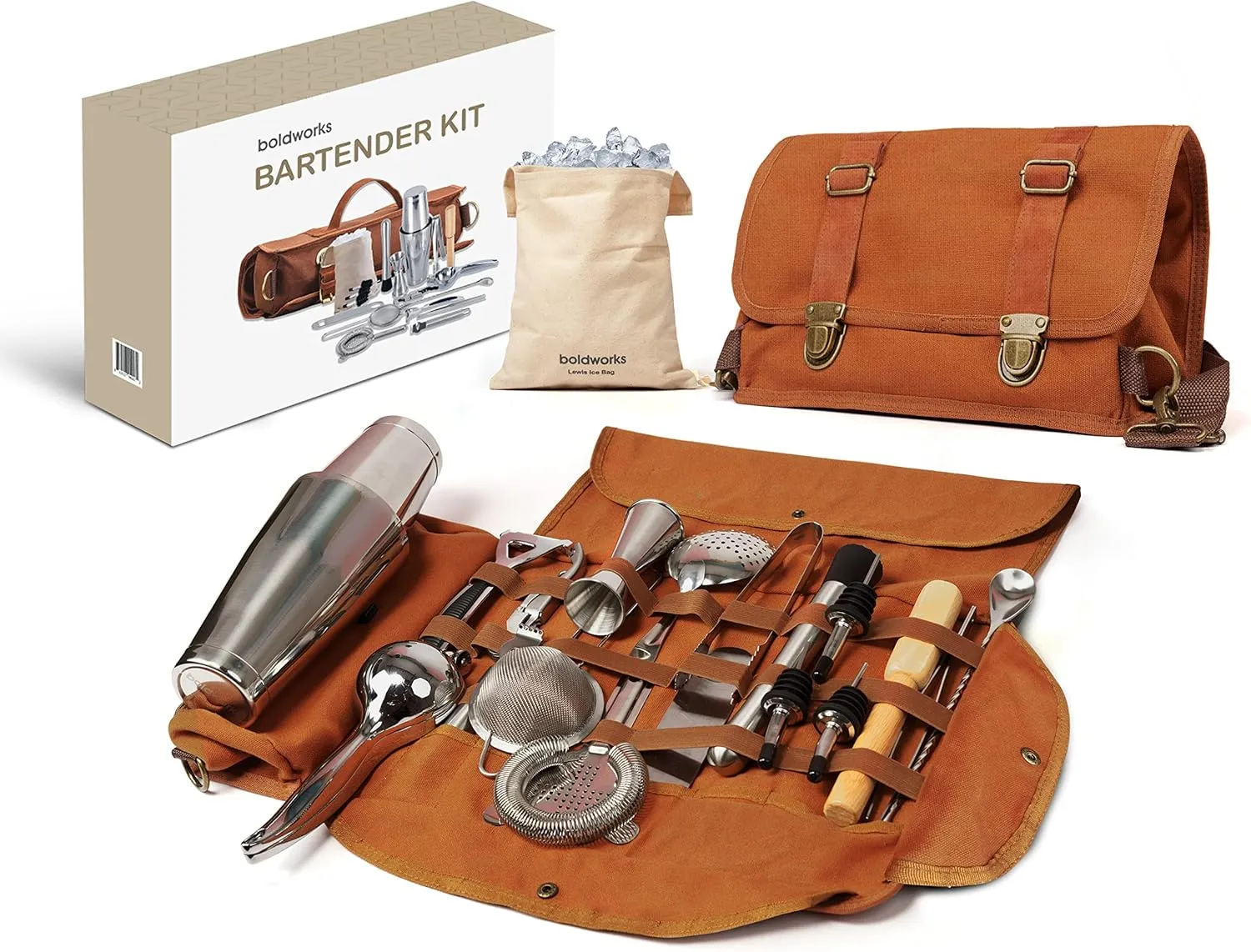 Travel Bartender Kit Bag Travel Cocktail Kit with Professional Bar Tools and Roll Up Traveling Bag for Bartending Portable Meets FDA Norms