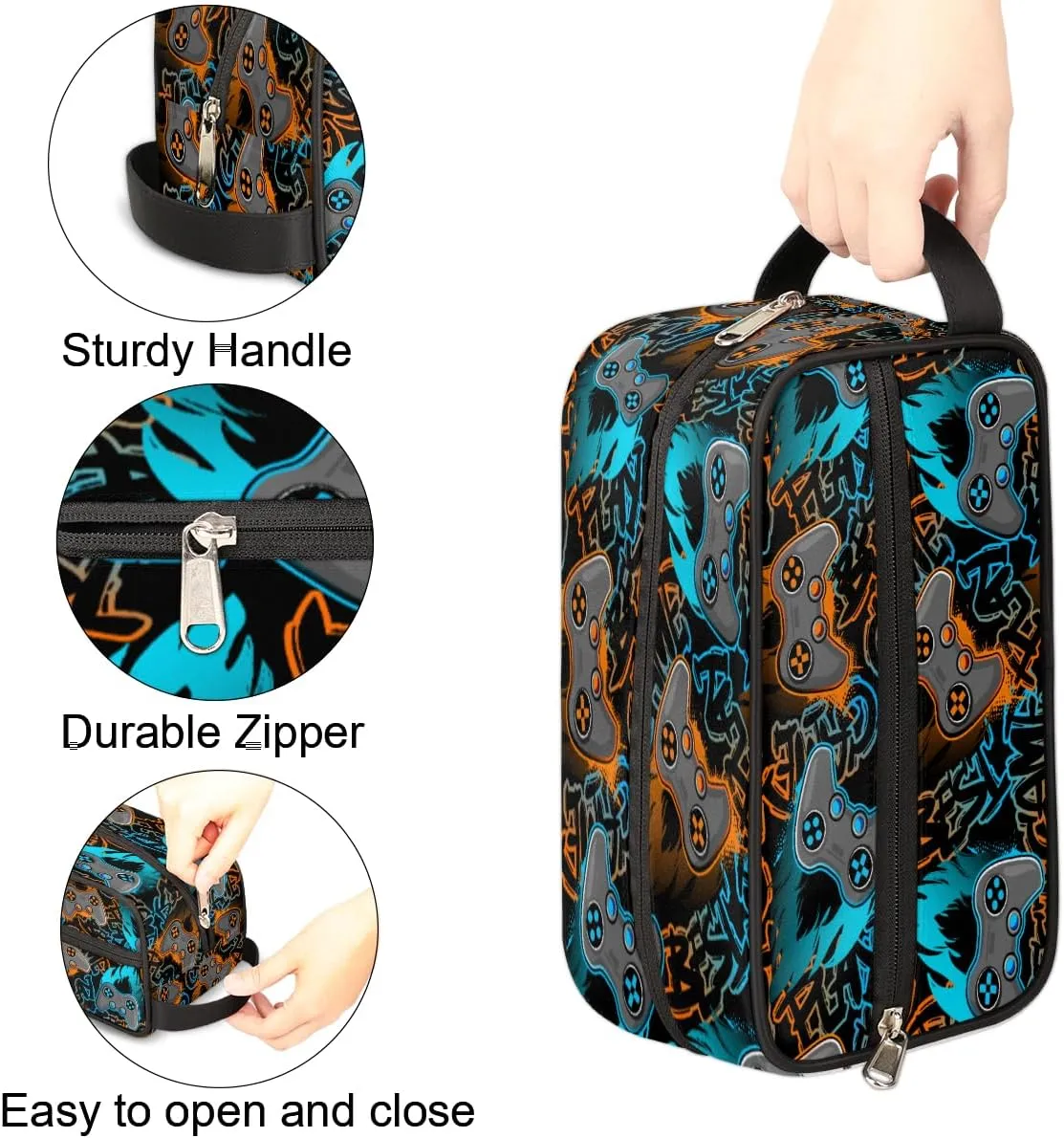 Travel Toiletry Bag for Boys Men, Game Controller Waterproof Hanging Dopp Kit for Kids, Shaving Bag with Large Capacity for Travel,Sports Shower