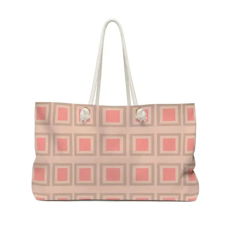 Trendy Oversized Polyester Weekender Pink Squares