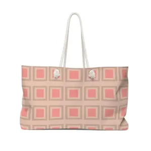 Trendy Oversized Polyester Weekender Pink Squares