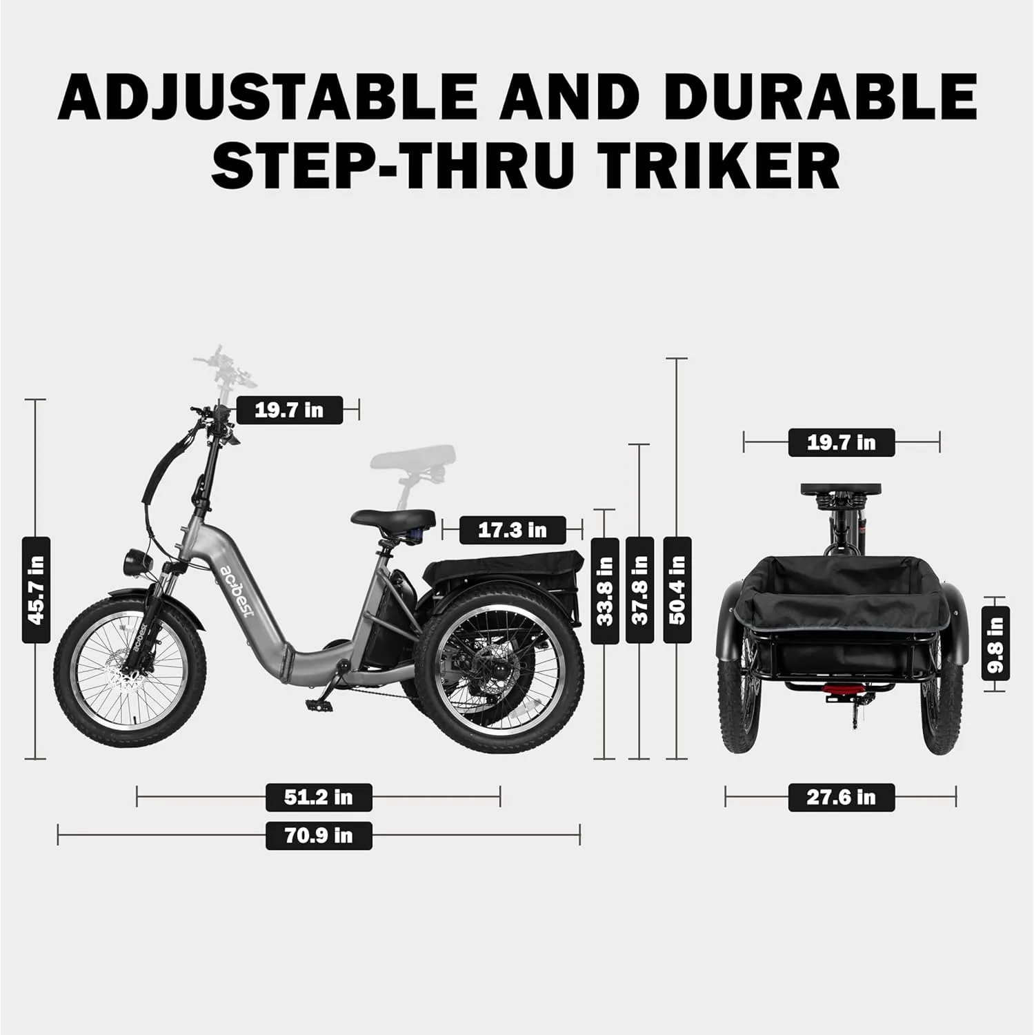 Triker Electric Bike, Peak 1000W Brushless Motor Folding Trike Ebike, 748.8Wh Removable Battery, Step-Thru 3 Wheel Electric Bicycle, Up to 65 Miles(PAS1), 20X3.0 Tire Tricycle for Adults