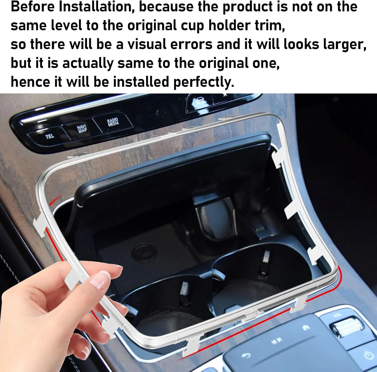 TTCR-II Compatible with Mercedes Benz Center Cup Holder Trim, for C Class GLC Class Center Console Cup Holder Trim 205 683 0900, for 2015-2021 W205 C300 C400 C63 and 2016-2023 W253 GLC 300