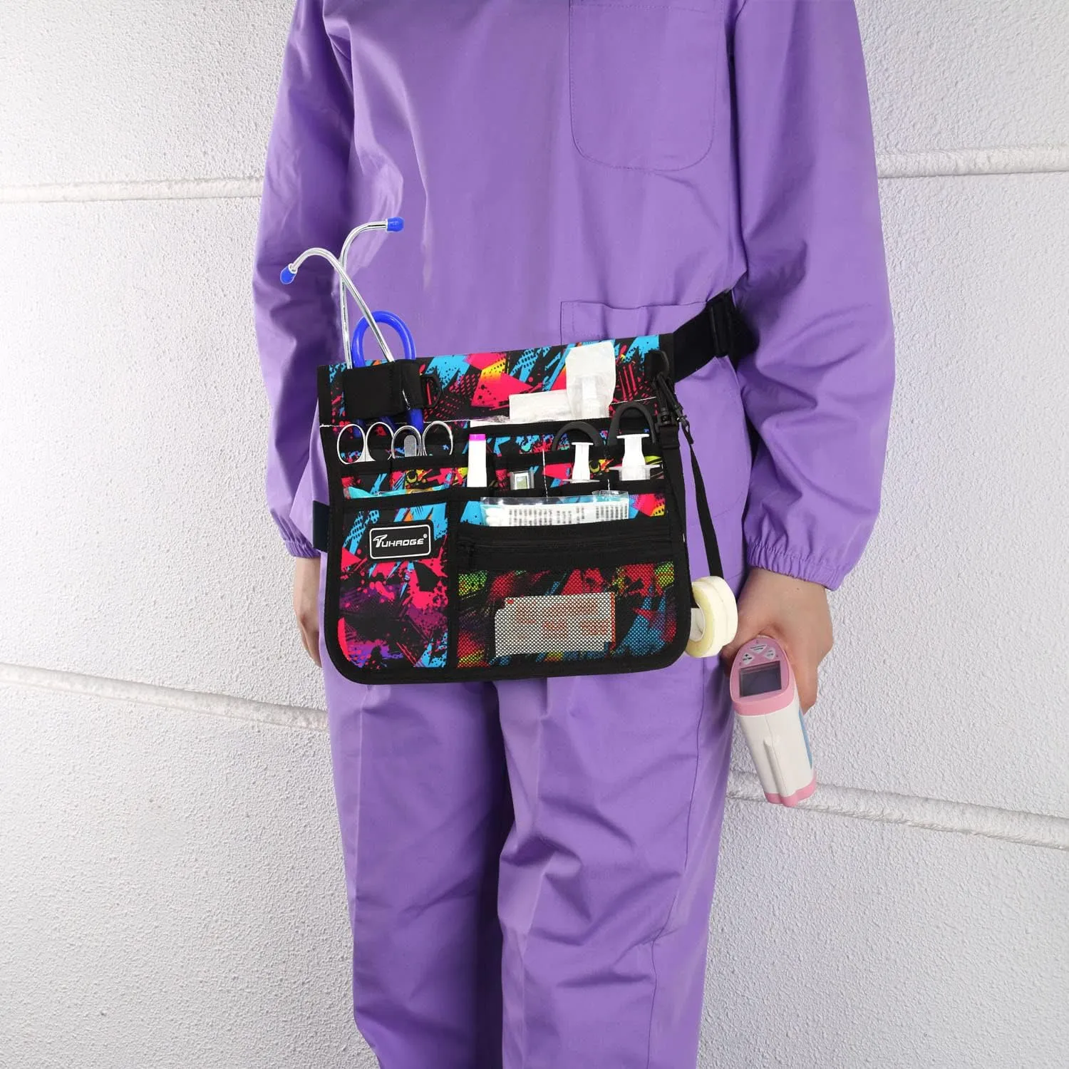 Tuhaoge Nurse Storage Bag Multifunctional Nurse Storage Bag, Medical Kit Practical Waist Bag Nurse Pocket Storage Bag (MiCaiRed)