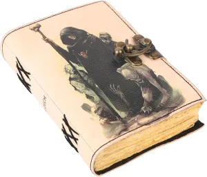 TUZECH Book of Spells Leather Bound Journal Deckle Edge Paper Grimoire Printed Diary Third Eye witchcraft supply and Witch Spell Notebook Antique Vintage Book for Men and Women (Dark Wizard)