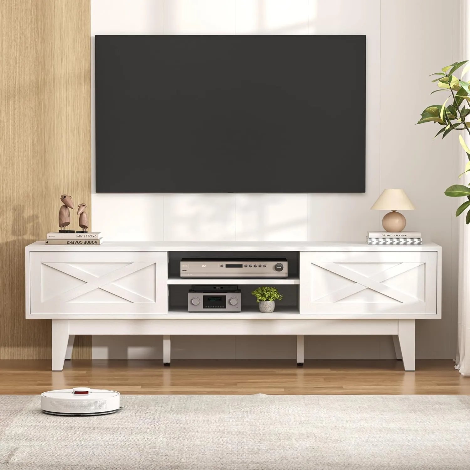 TV Stand for 65 Inch TV, Farmhouse Entertainment Center TV Console Table with Storage, Sliding Barn Door Media Console, Wood TV Cabinet for Living Room & Bedroom (Classic Chalk)