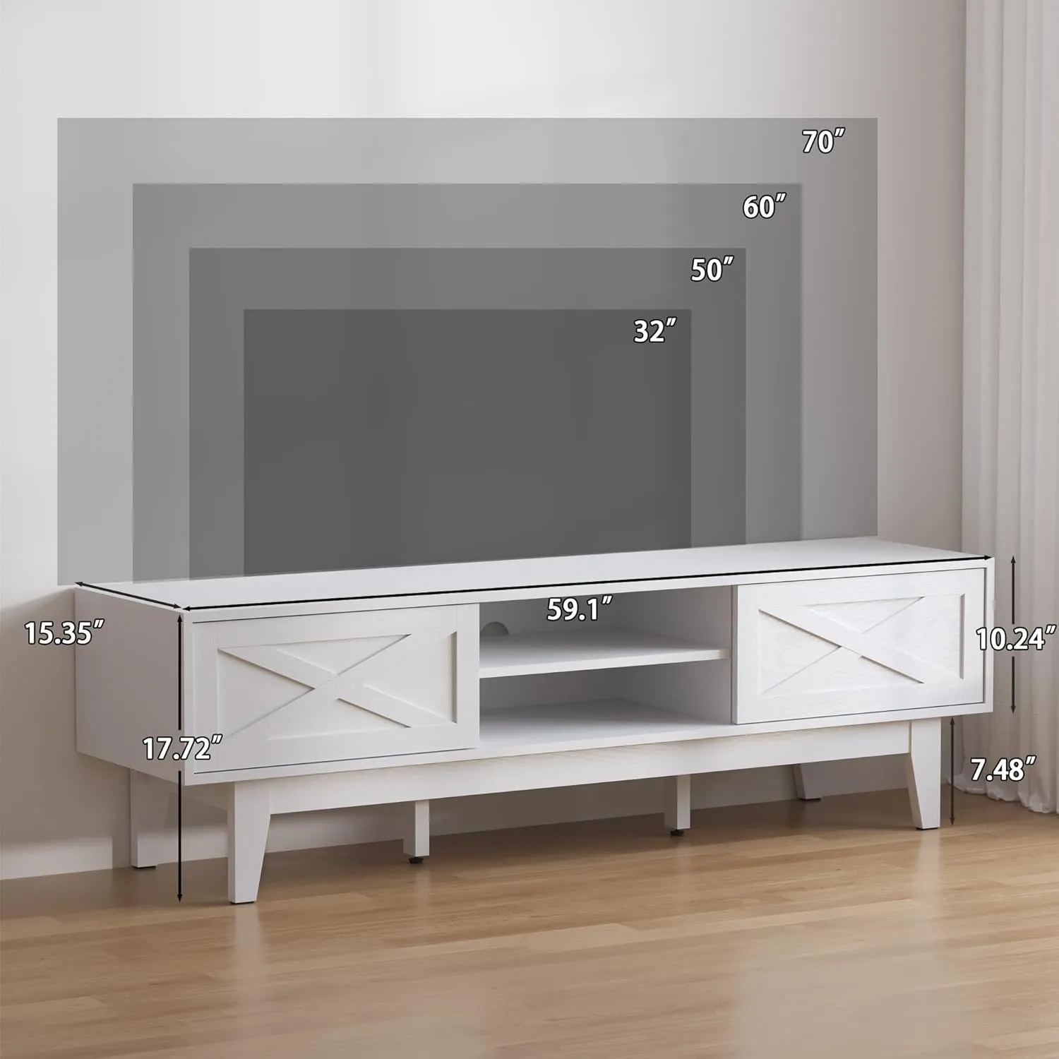 TV Stand for 65 Inch TV, Farmhouse Entertainment Center TV Console Table with Storage, Sliding Barn Door Media Console, Wood TV Cabinet for Living Room & Bedroom (Classic Chalk)