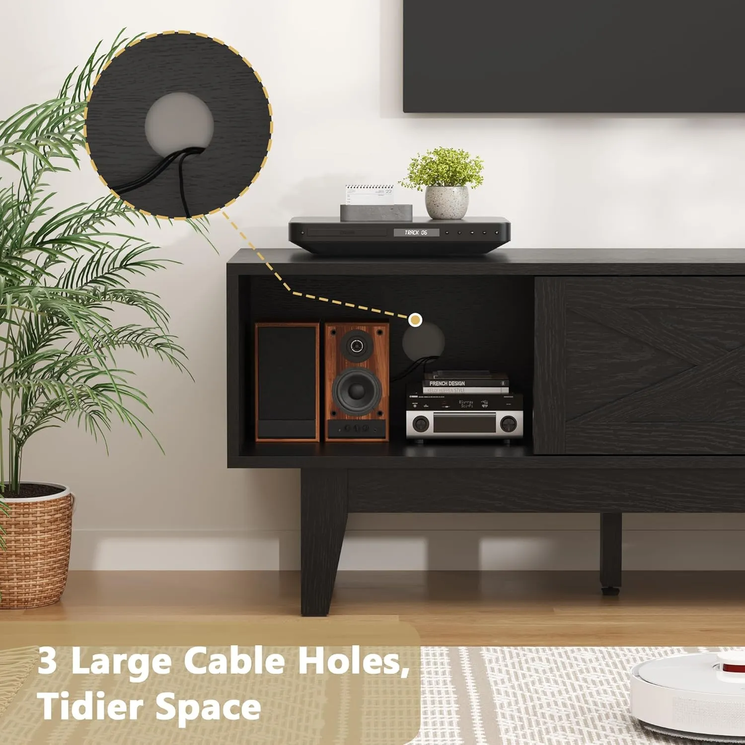 TV Stand for 65 Inch TV, Farmhouse Entertainment Center TV Console Table with Storage, Sliding Barn Door Media Console, Wood TV Cabinet for Living Room & Bedroom (Midnight Ebony)
