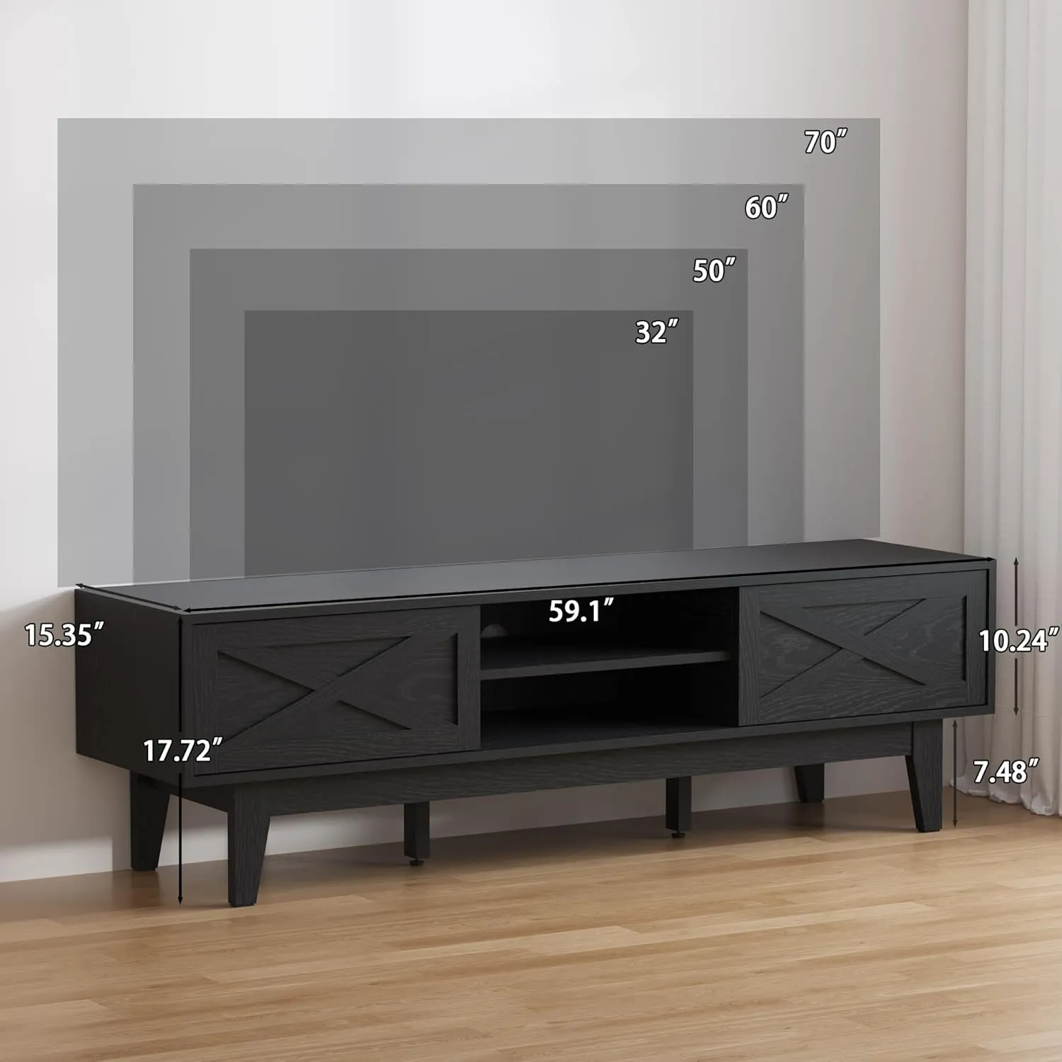 TV Stand for 65 Inch TV, Farmhouse Entertainment Center TV Console Table with Storage, Sliding Barn Door Media Console, Wood TV Cabinet for Living Room & Bedroom (Midnight Ebony)