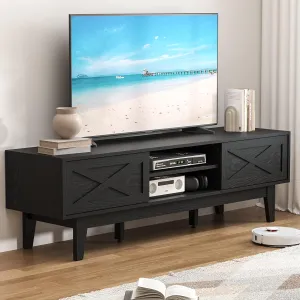 TV Stand for 65 Inch TV, Farmhouse Entertainment Center TV Console Table with Storage, Sliding Barn Door Media Console, Wood TV Cabinet for Living Room & Bedroom (Midnight Ebony)