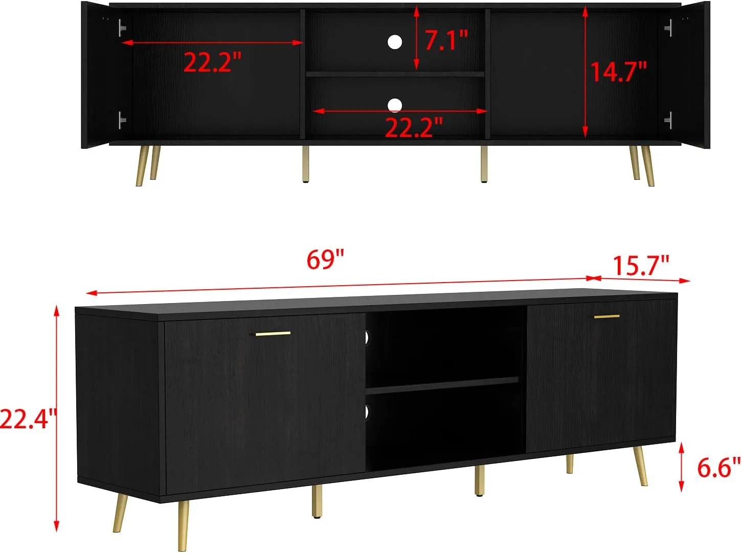 TV Stand for 75 Inch TVs, Wood Entertainment Center with Storage Cabinet & Cord Management, Media Console Table with Metal Legs for Living Room, Bedroom, Black Brown