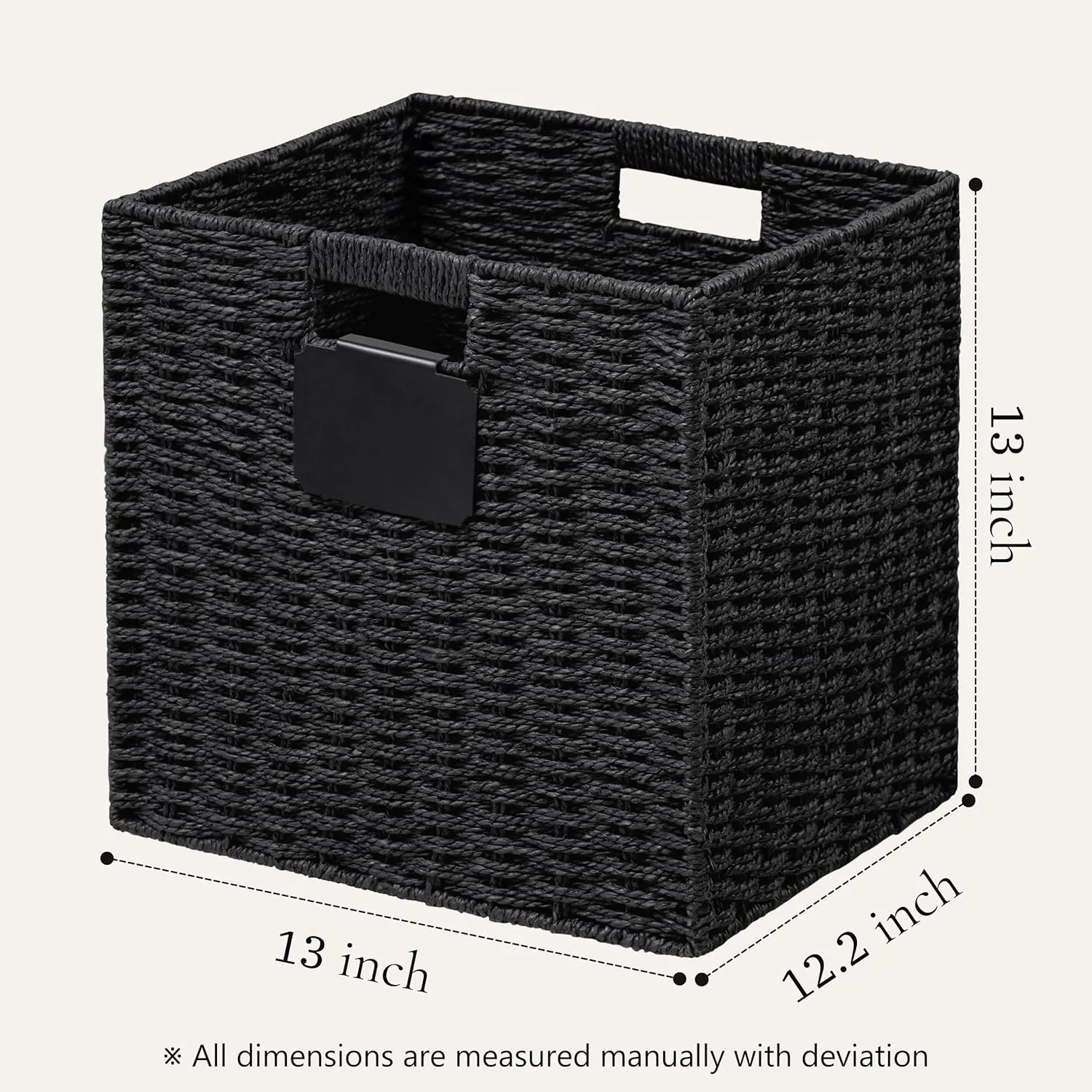 UBBCARE 2 Pack Wicker Basket, 13×13 Storage Cubes with Label, Foldable Cube Storage Bin with Handle, Square Storage Basket for Shelves, Woven Paper Rope Basket for Organizing, Black