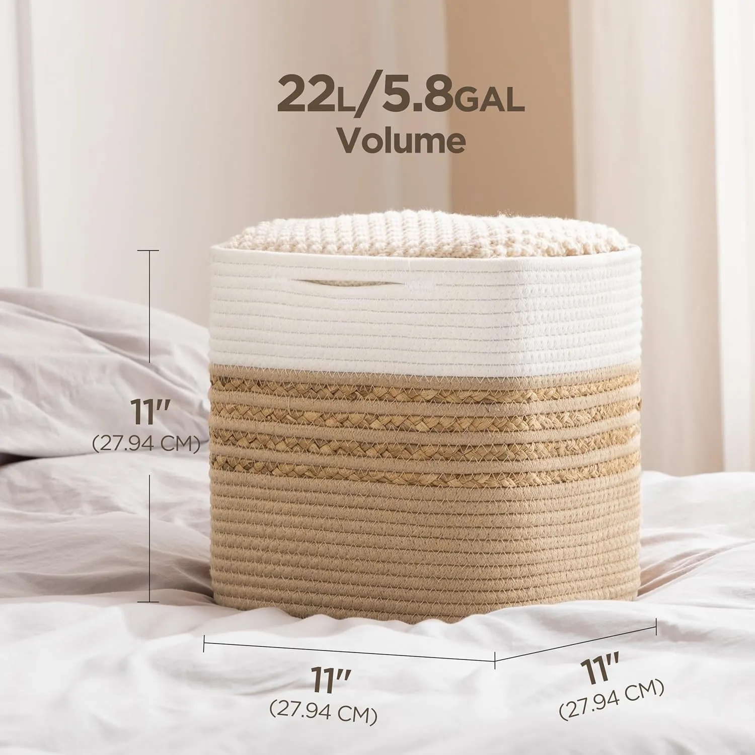 UBBCARE Set of 2 Storage Cubes 11 X 11 X 11 in, Water Hyacinth Storage Bins for shelves, Toys, Book, Storage Baskets with Handles, Cotton Rope Woven Baskets for Organizing, Brown