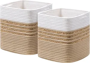 UBBCARE Set of 2 Storage Cubes 11 X 11 X 11 in, Water Hyacinth Storage Bins for shelves, Toys, Book, Storage Baskets with Handles, Cotton Rope Woven Baskets for Organizing, Brown