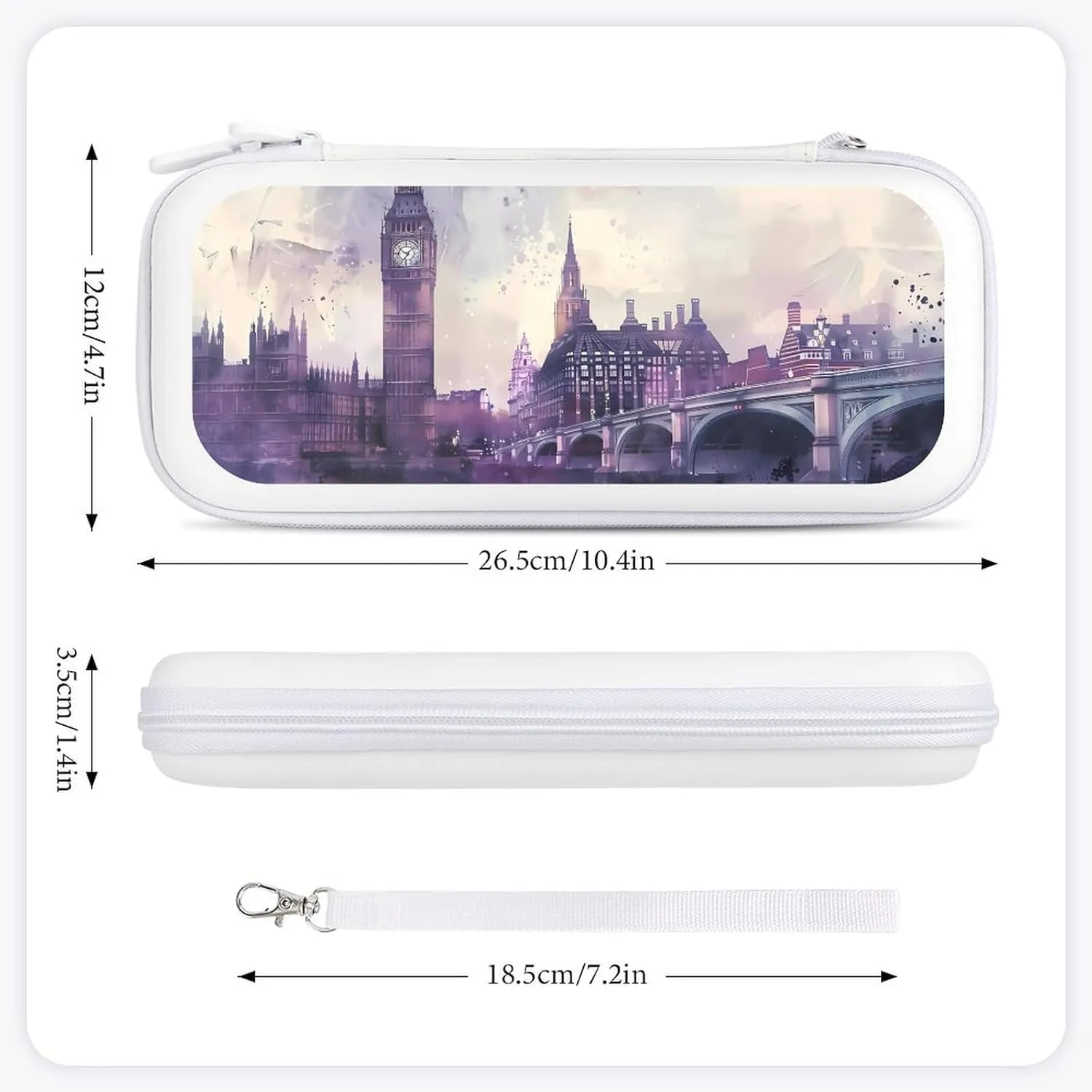 UK Big Ben London Bridge Watercolor Hard Shell Travel Case with Rope 15 Game Card Pockets Compatible with Switch Protective