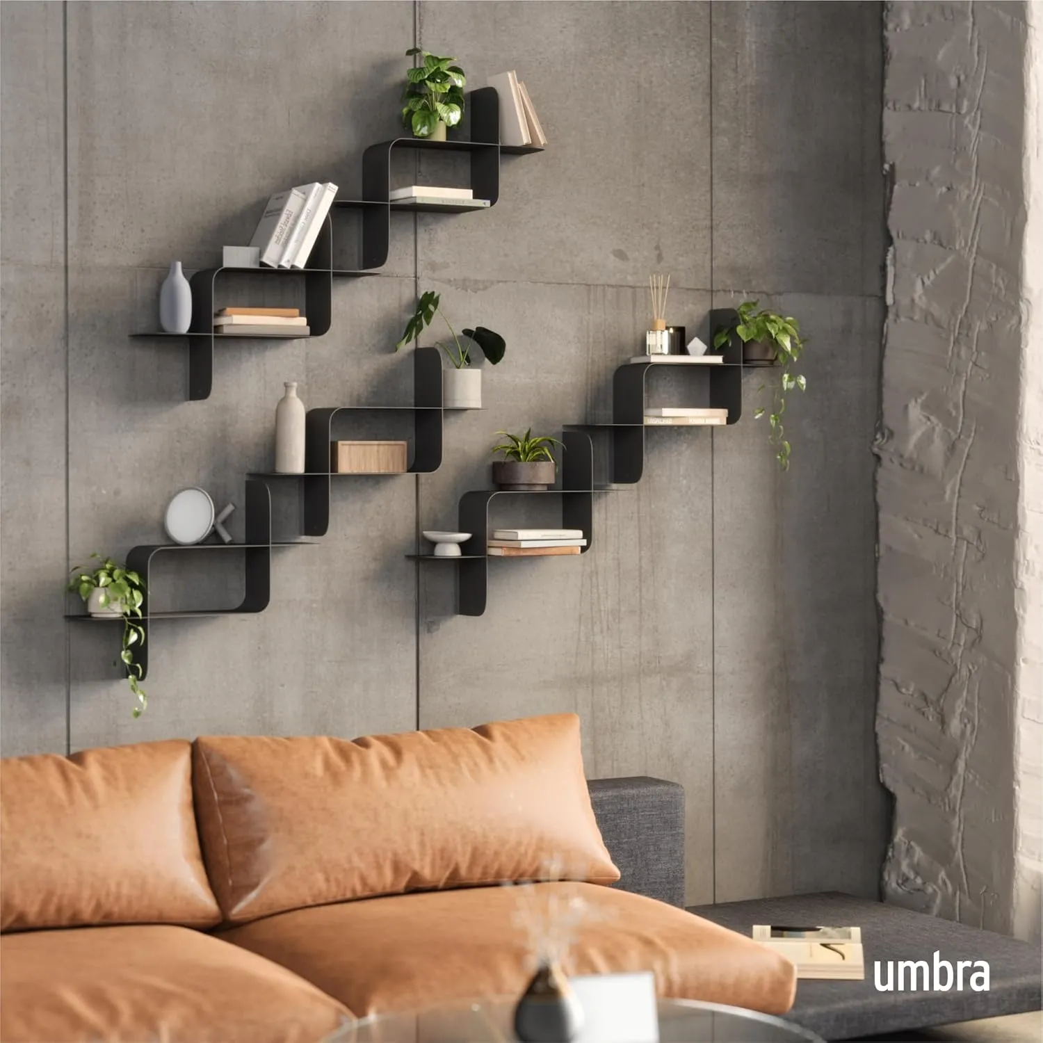 Umbra Montage Floating Wall Shelf, Metal, Set of 2, Black