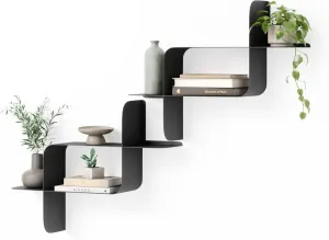 Umbra Montage Floating Wall Shelf, Metal, Set of 2, Black