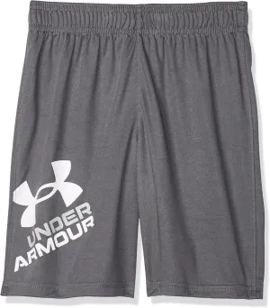 Under Armour Kids Prototype Logo Shorts for Little, and Big Kids - Elasticized Waistband, Graphic Prints, and Pullover Style Pitch Gray/White 6 Little Kid One Size