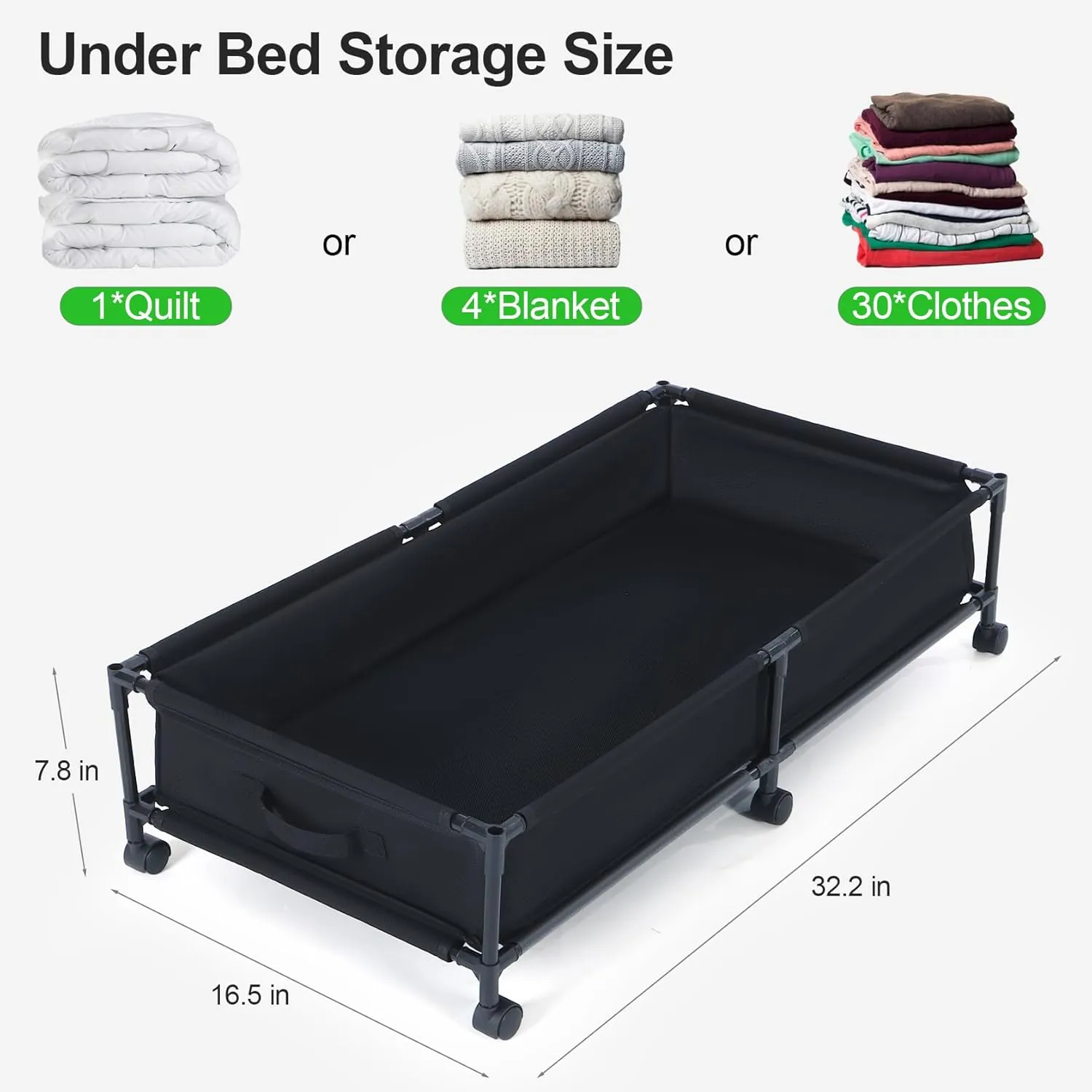 Under Bed Storage with Wheels, 2Pack Under Bed Rolling Storage Containers, Under Bed Storage Drawer for Shoes, Toys, Clothes and Blankets
