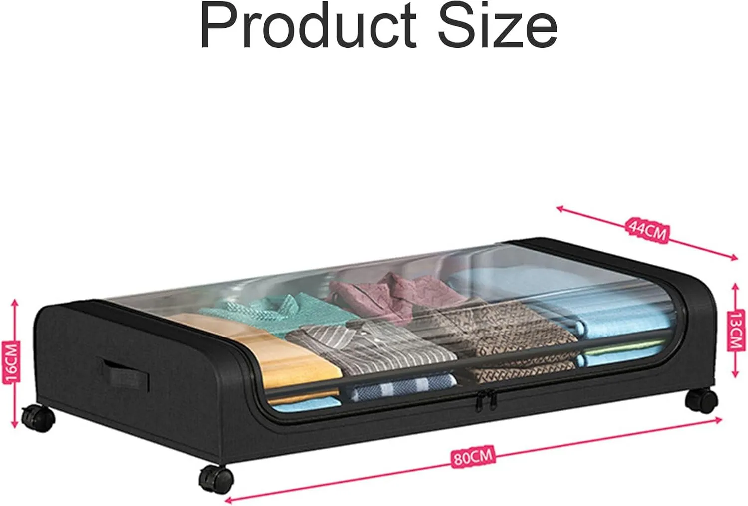Underbed Storage Containers - Rollable Under Bed Storage Bag with Wheels, Clear Window and Handles, Large Capacity Storage Bins for Clothes Blanket Comforter Bedding,Black
