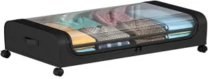 Underbed Storage Containers - Rollable Under Bed Storage Bag with Wheels, Clear Window and Handles, Large Capacity Storage Bins for Clothes Blanket Comforter Bedding,Black