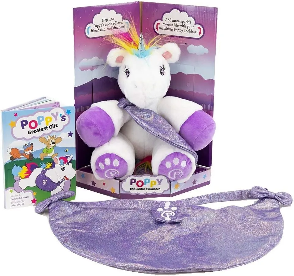 Unicorn Stuffed Animal for Kids (Poppy's The Greatest Present Set) - Stuffed Unicorn Plush Toy with Book, Plushies, Plush Animal - Orange
