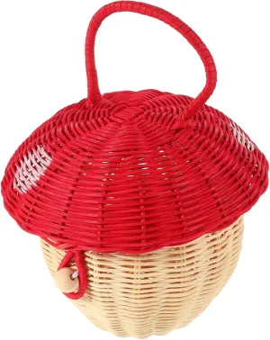 Unique Mushroom Shape Rattan Handbag Decorative Basket for Boys and Girls Portable Storage Purse Random