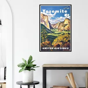 United Airlines - Yosemite Nation Park - 1945 - Vintage Travel Poster-24 x 36 Inches - Framed