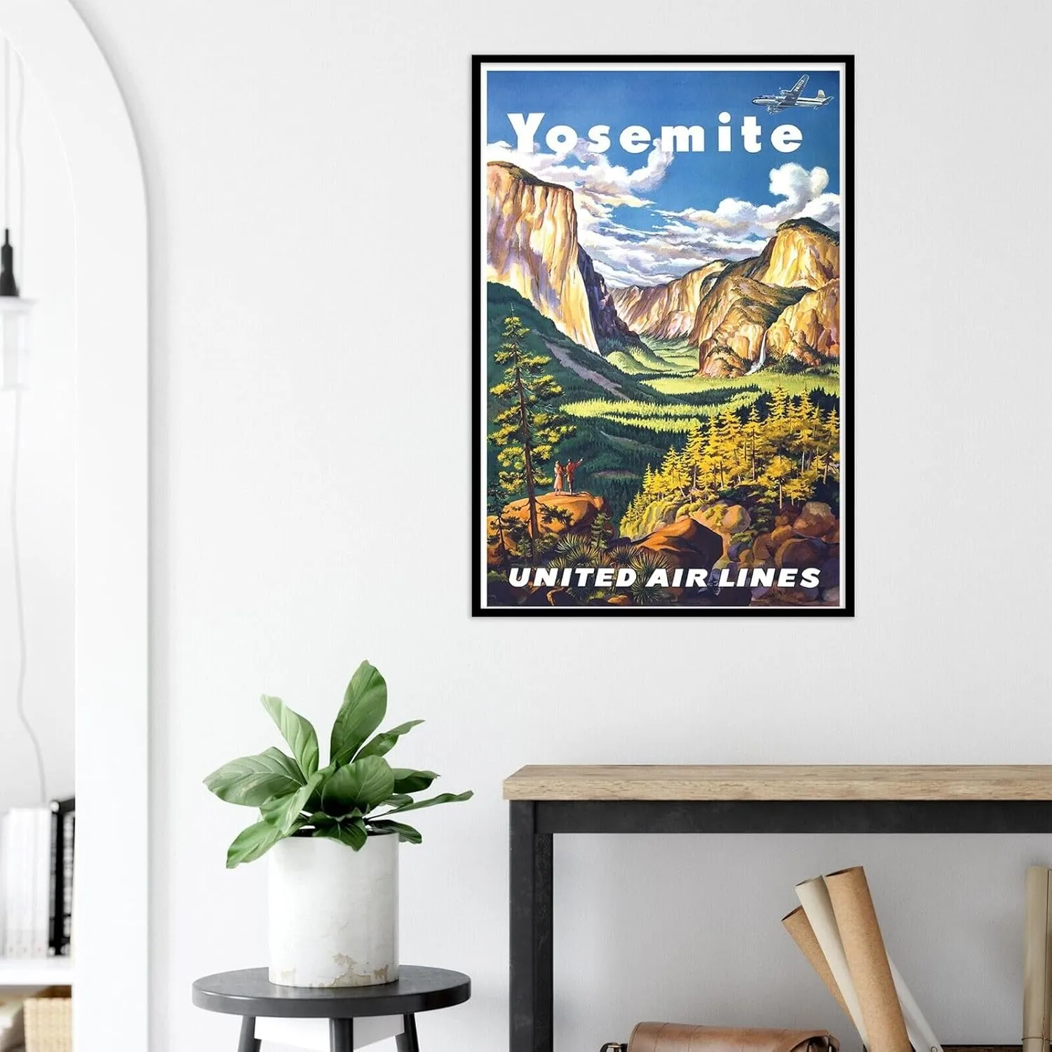 United Airlines - Yosemite Nation Park - 1945 - Vintage Travel Poster-24 x 36 Inches - Framed
