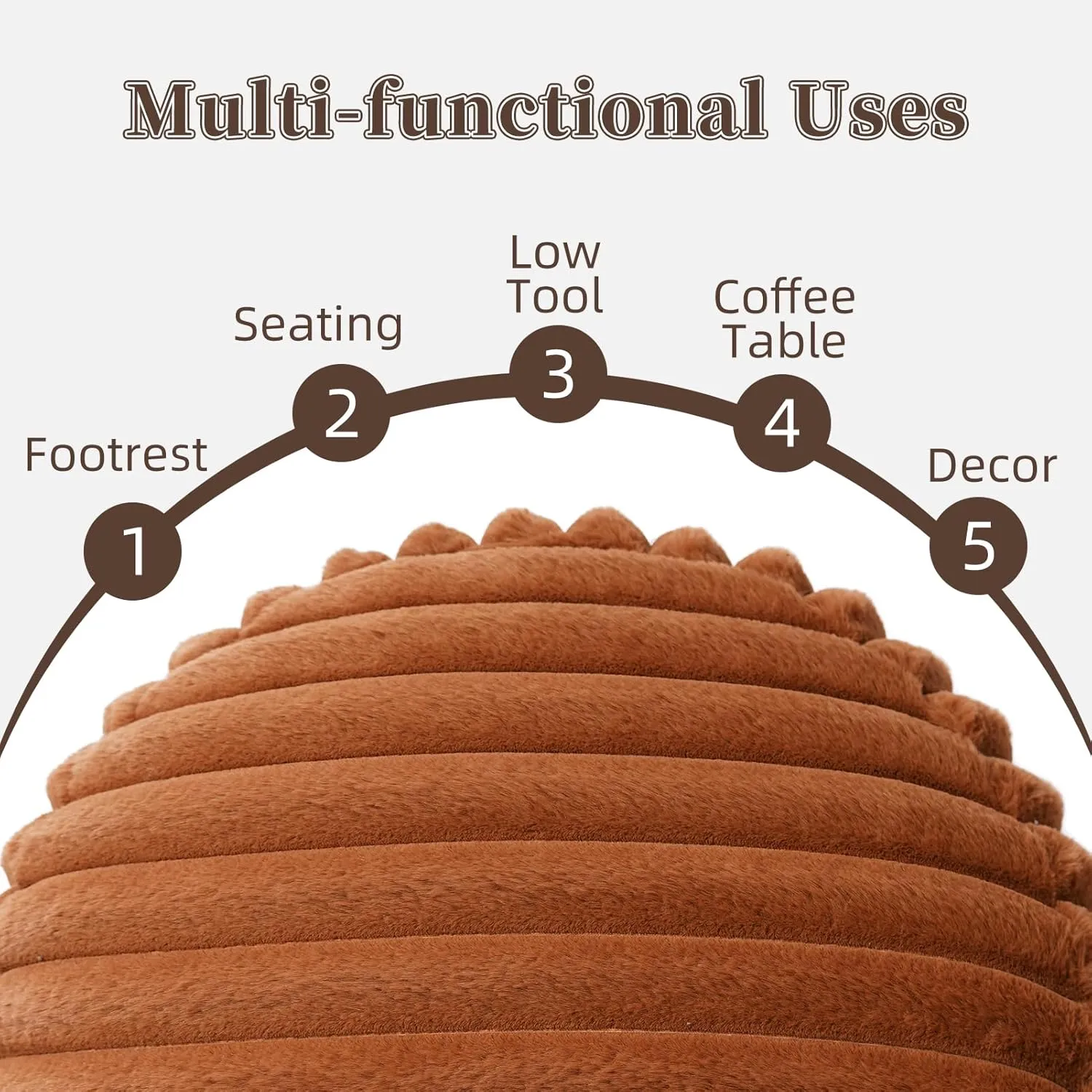 Unstuffed Pouf Ottoman Soft Bean Bag Storage Farmhouse Pouf Cover 20x20x8 Inches Decorative Floor Footrest for Living Room Bedroom Outdoor (Caramel, Round)