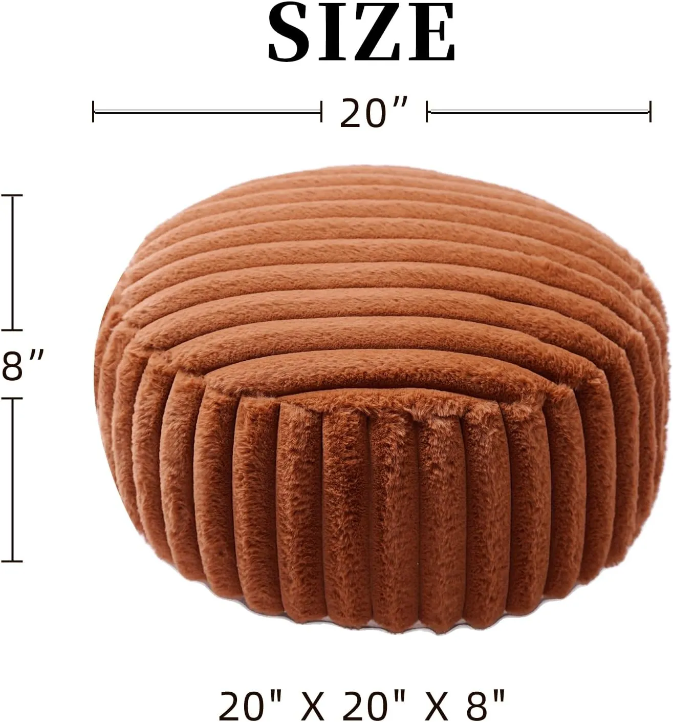 Unstuffed Pouf Ottoman Soft Bean Bag Storage Farmhouse Pouf Cover 20x20x8 Inches Decorative Floor Footrest for Living Room Bedroom Outdoor (Caramel, Round)