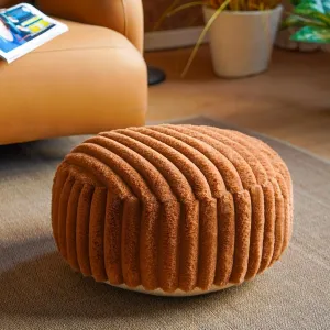 Unstuffed Pouf Ottoman Soft Bean Bag Storage Farmhouse Pouf Cover 20x20x8 Inches Decorative Floor Footrest for Living Room Bedroom Outdoor (Caramel, Round)