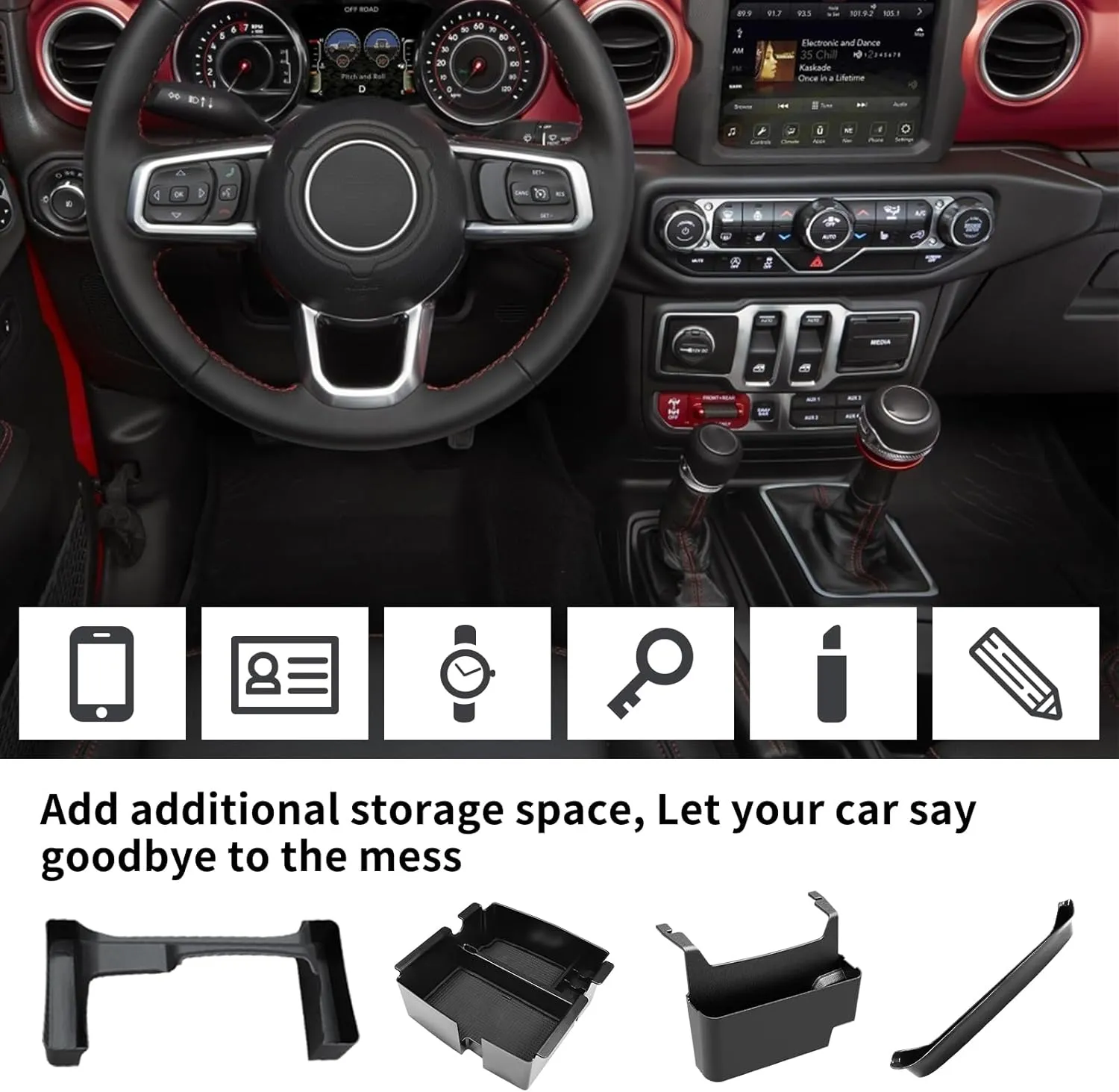 Upgraded 4 Pcs Center Console Organizer Combo Kit Interior Accessories Storage Box Para for 2018 2019 2020 2021 2022 2023 Jeep Wrangler JL JLU and Jeep Gladiator JT JTU,Gear Shift Tray Organizer
