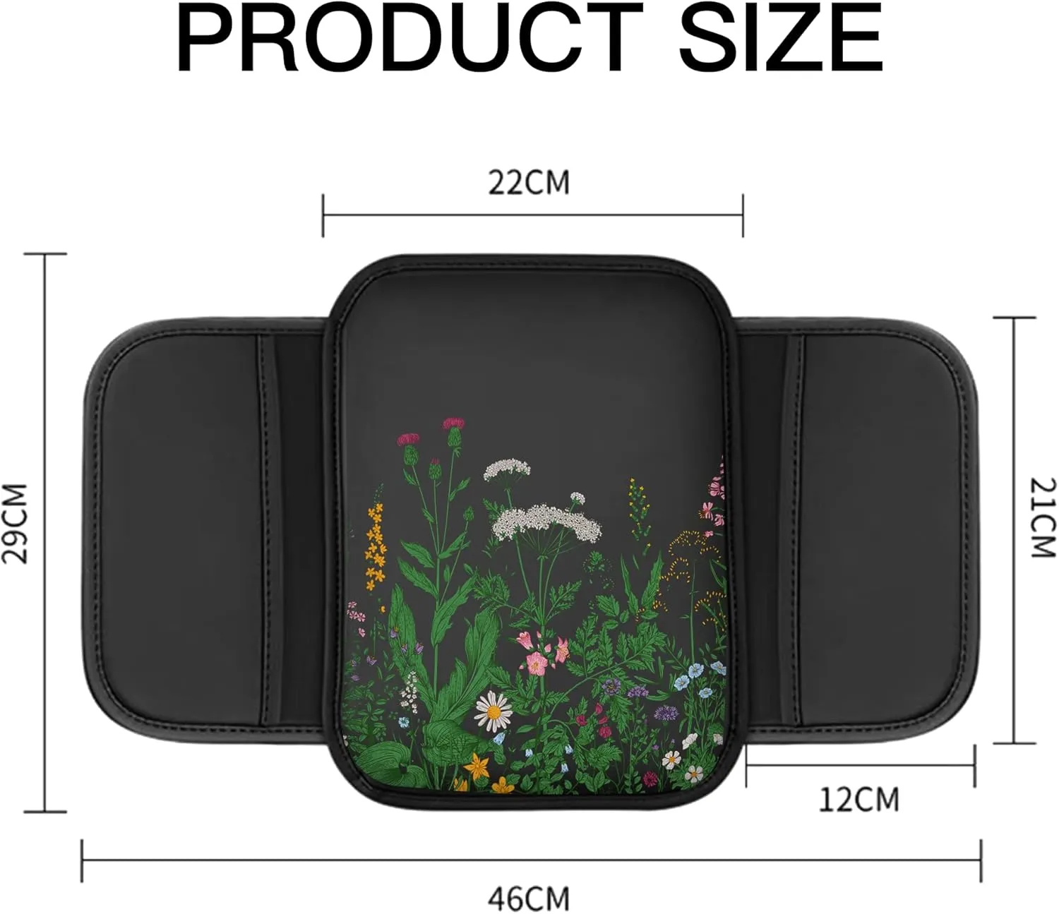 Upgraded Universal Car Center Console Cover, Microfiber Leather Armrest Cover with Storage Bags, Car Armrest Cushion, Comfortable and Durable Interior Accessory for Most Vehicles, Flower