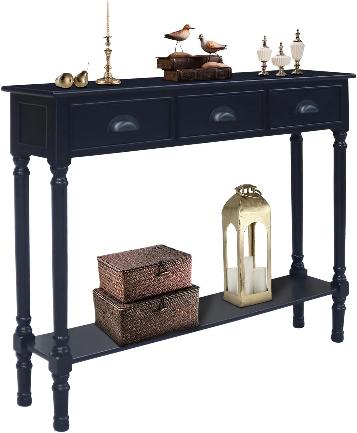 Urbanest Modern Burlington Console Table with 3 Drawers (Solid Wood, Black)