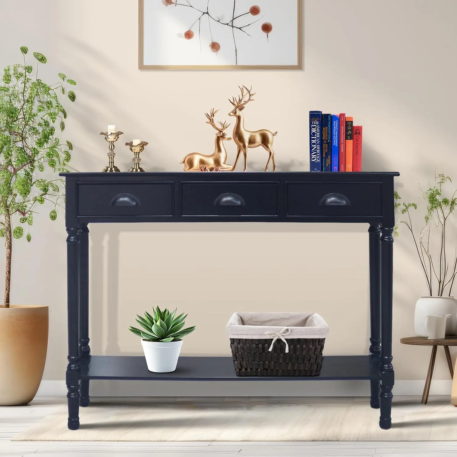 Urbanest Modern Burlington Console Table with 3 Drawers (Solid Wood, Black)
