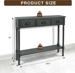 Urbanest Modern Burlington Console Table with 3 Drawers (Solid Wood, Gun Metal)