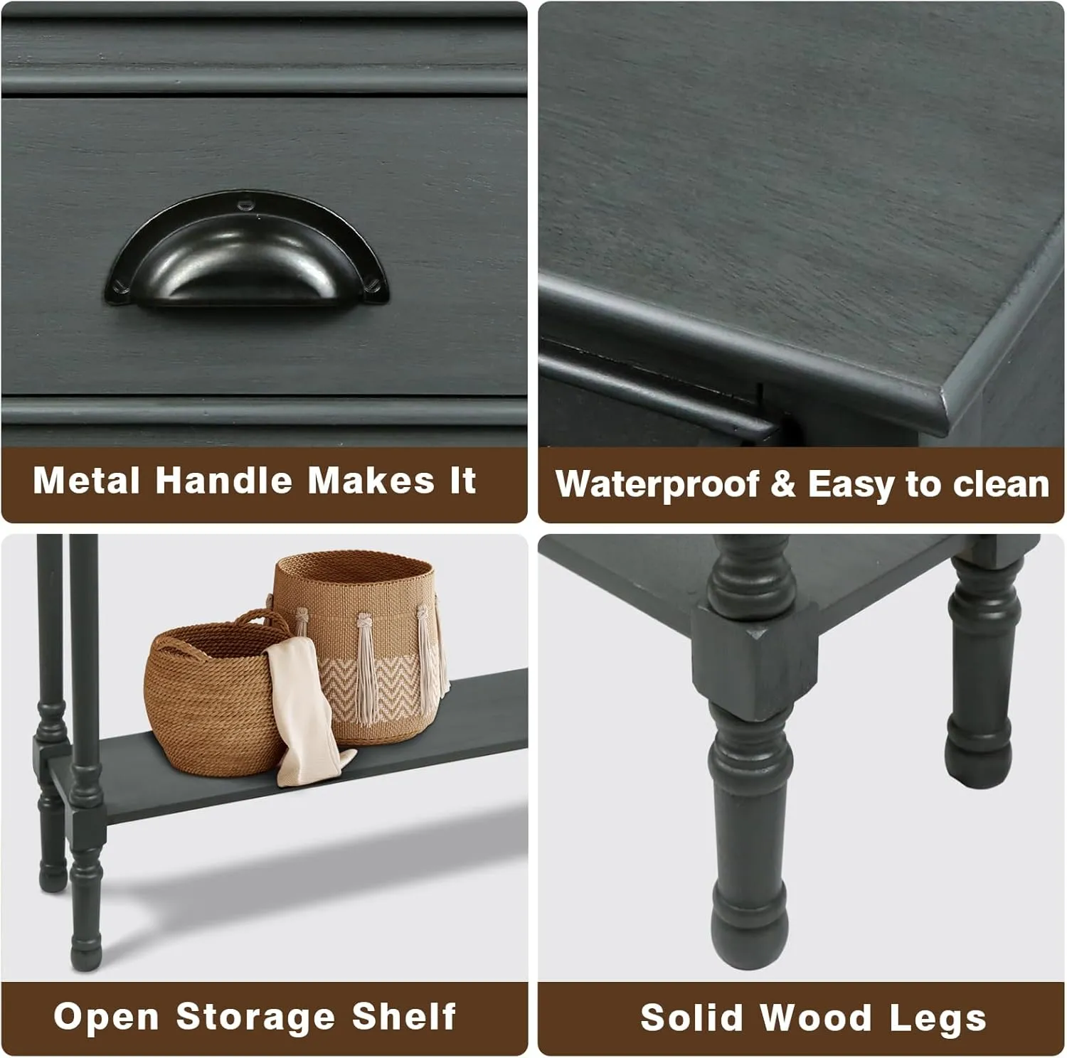 Urbanest Modern Burlington Console Table with 3 Drawers (Solid Wood, Gun Metal)