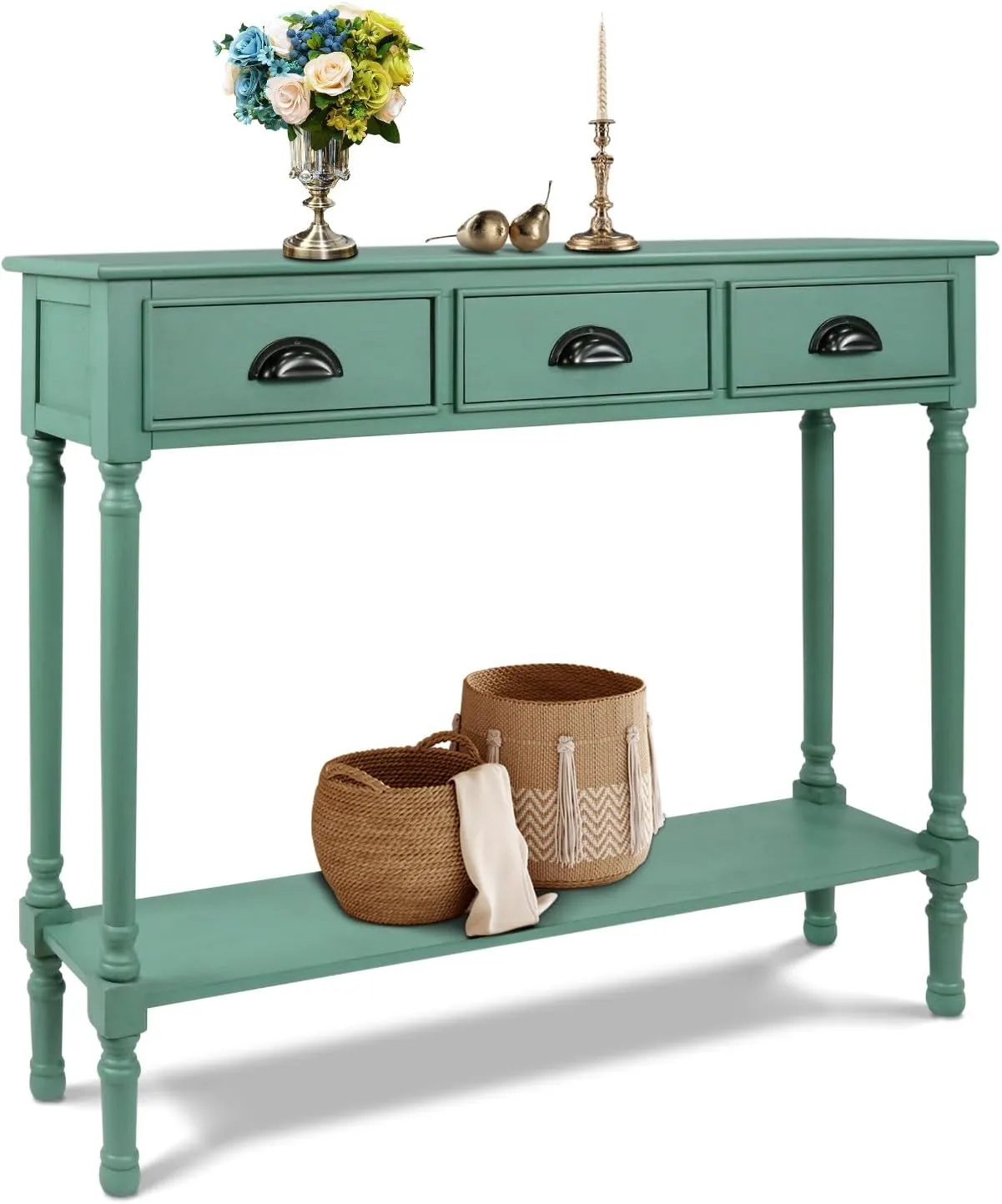 Urbanest Modern Burlington Console Table with 3 Drawers (Solid Wood, Peacock Green)