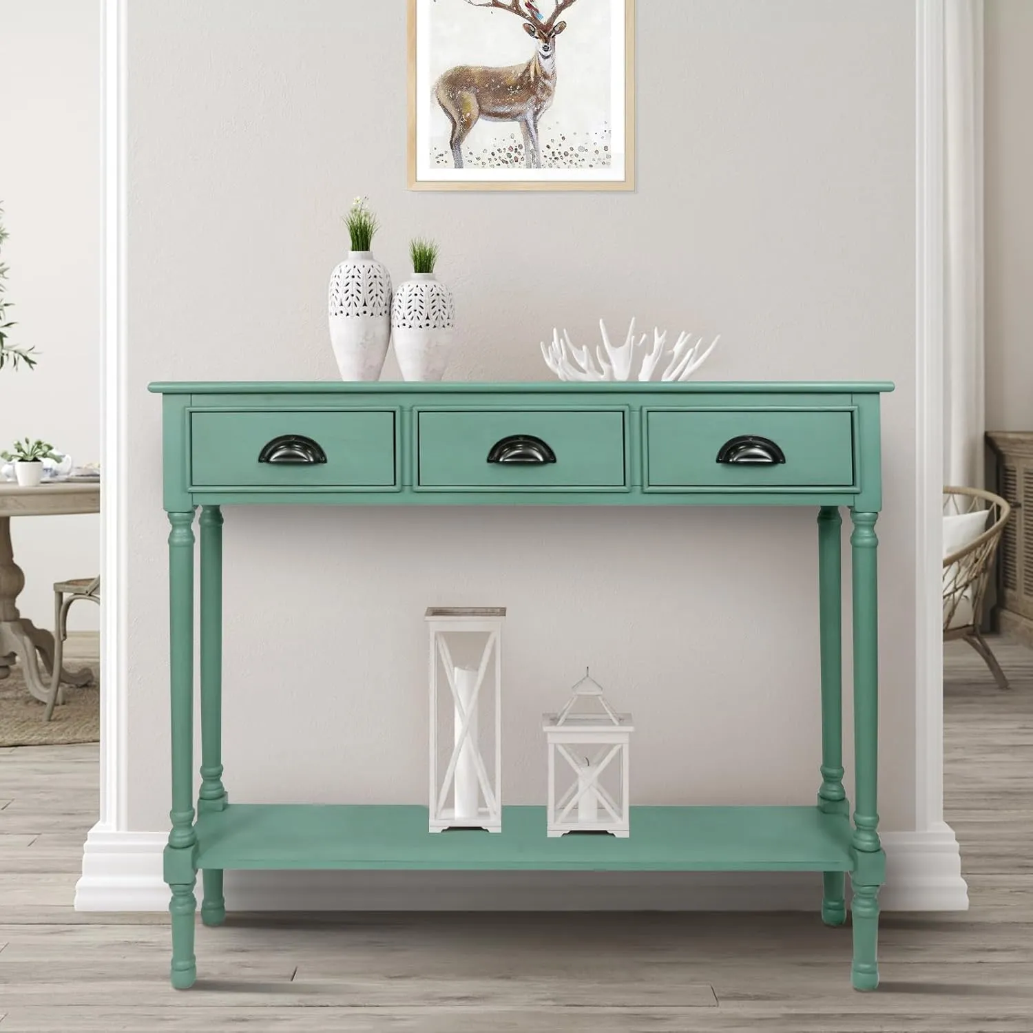 Urbanest Modern Burlington Console Table with 3 Drawers (Solid Wood, Peacock Green)