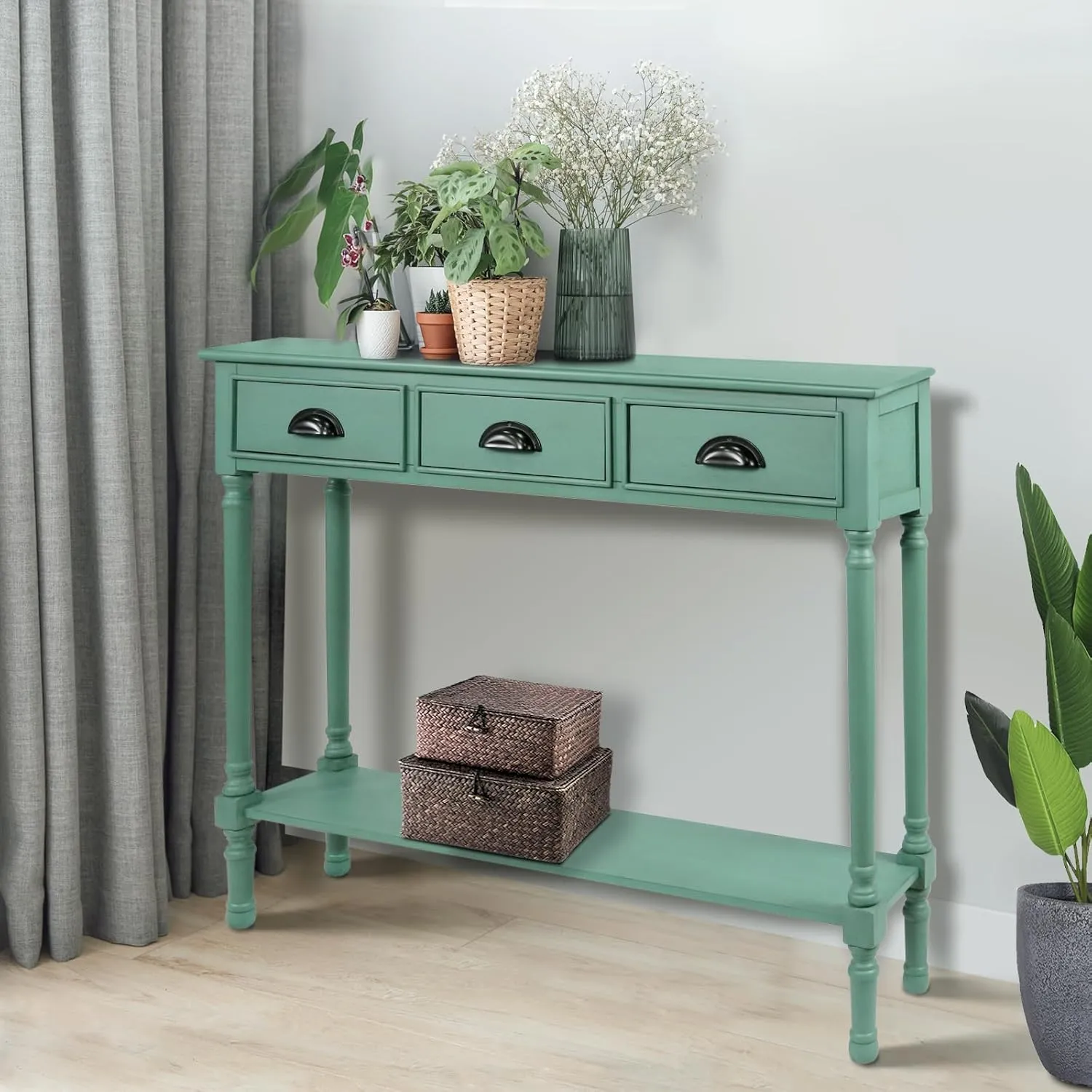 Urbanest Modern Burlington Console Table with 3 Drawers (Solid Wood, Peacock Green)