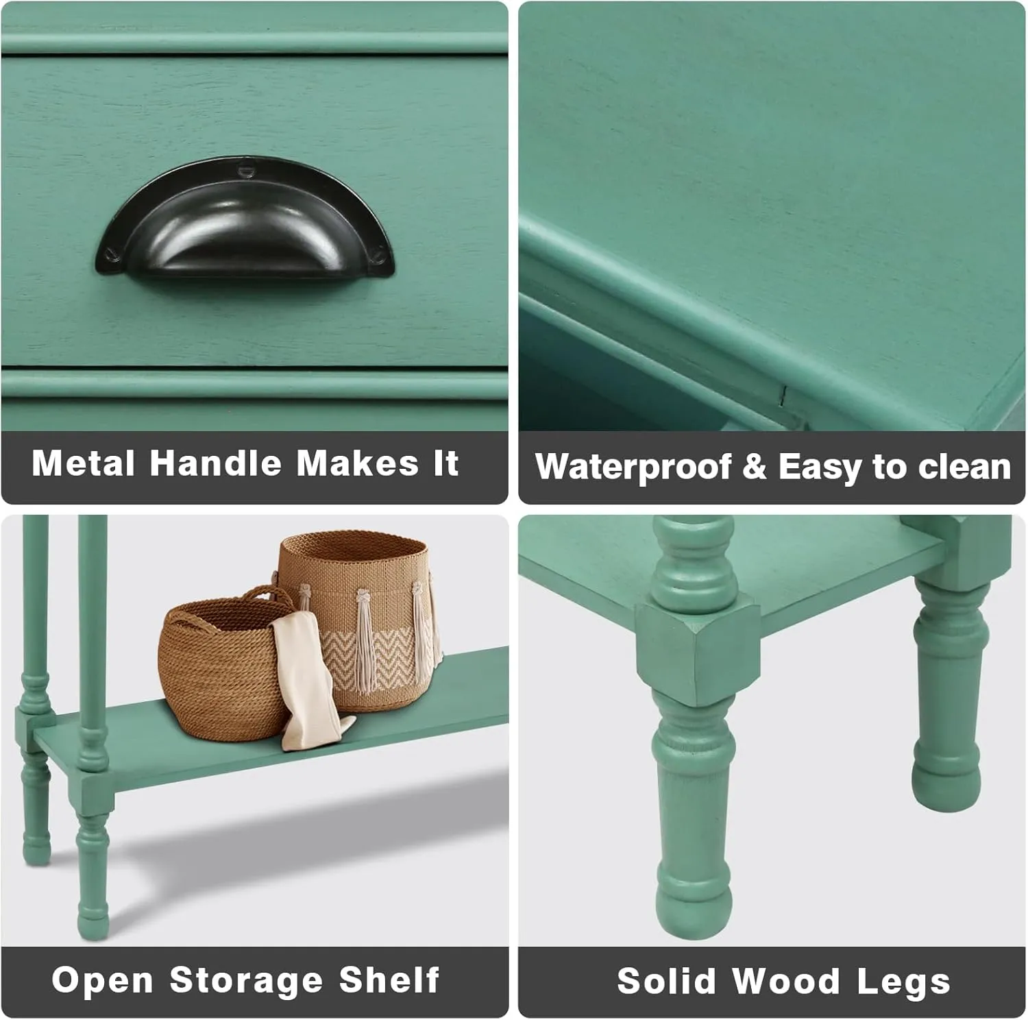 Urbanest Modern Burlington Console Table with 3 Drawers (Solid Wood, Peacock Green)