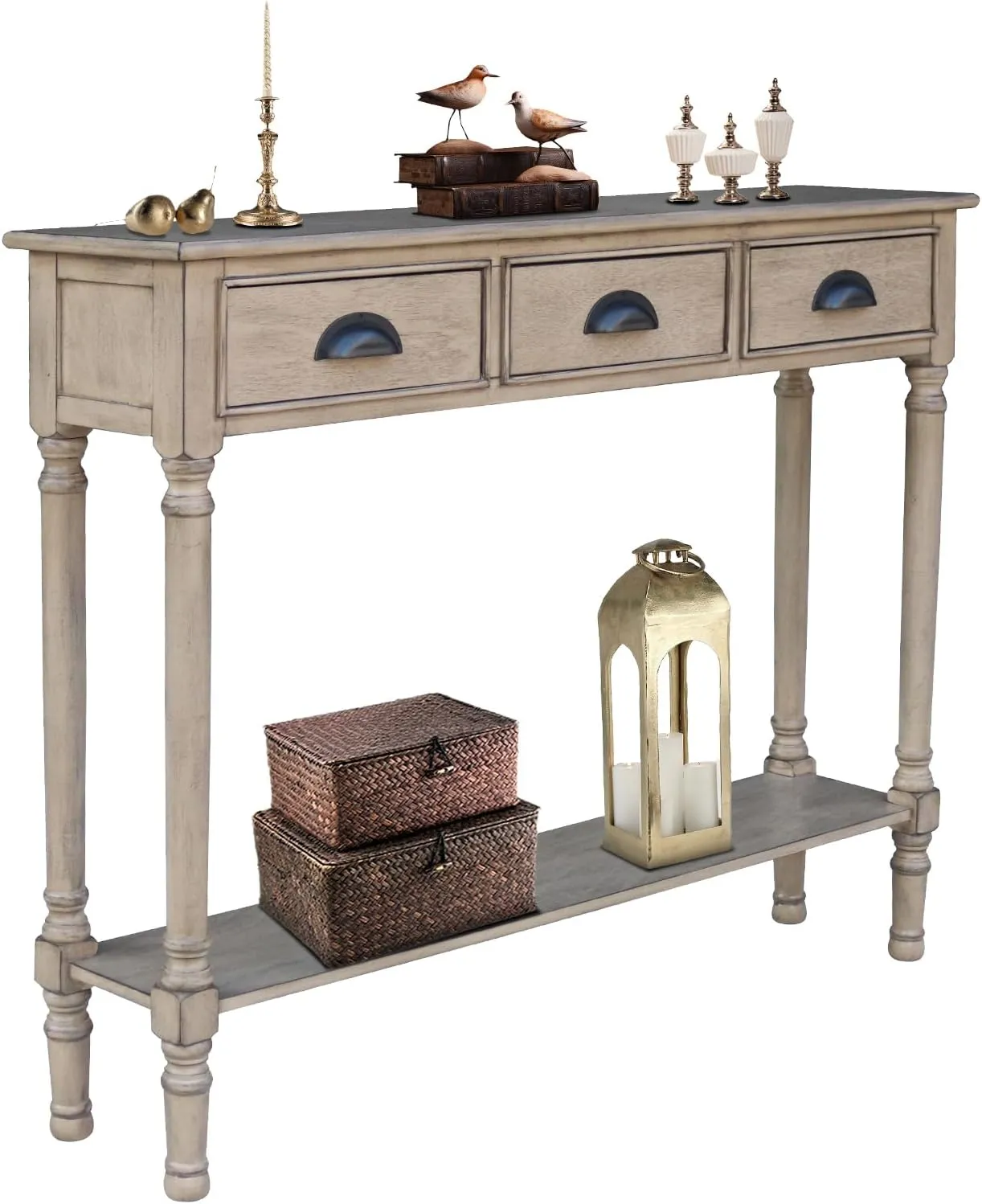 Urbanest Modern Burlington Console Table with 3 Drawers (Solid Wood, Sahara)