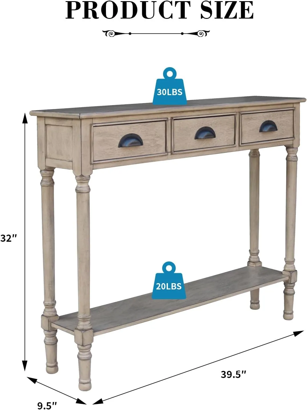 Urbanest Modern Burlington Console Table with 3 Drawers (Solid Wood, Sahara)