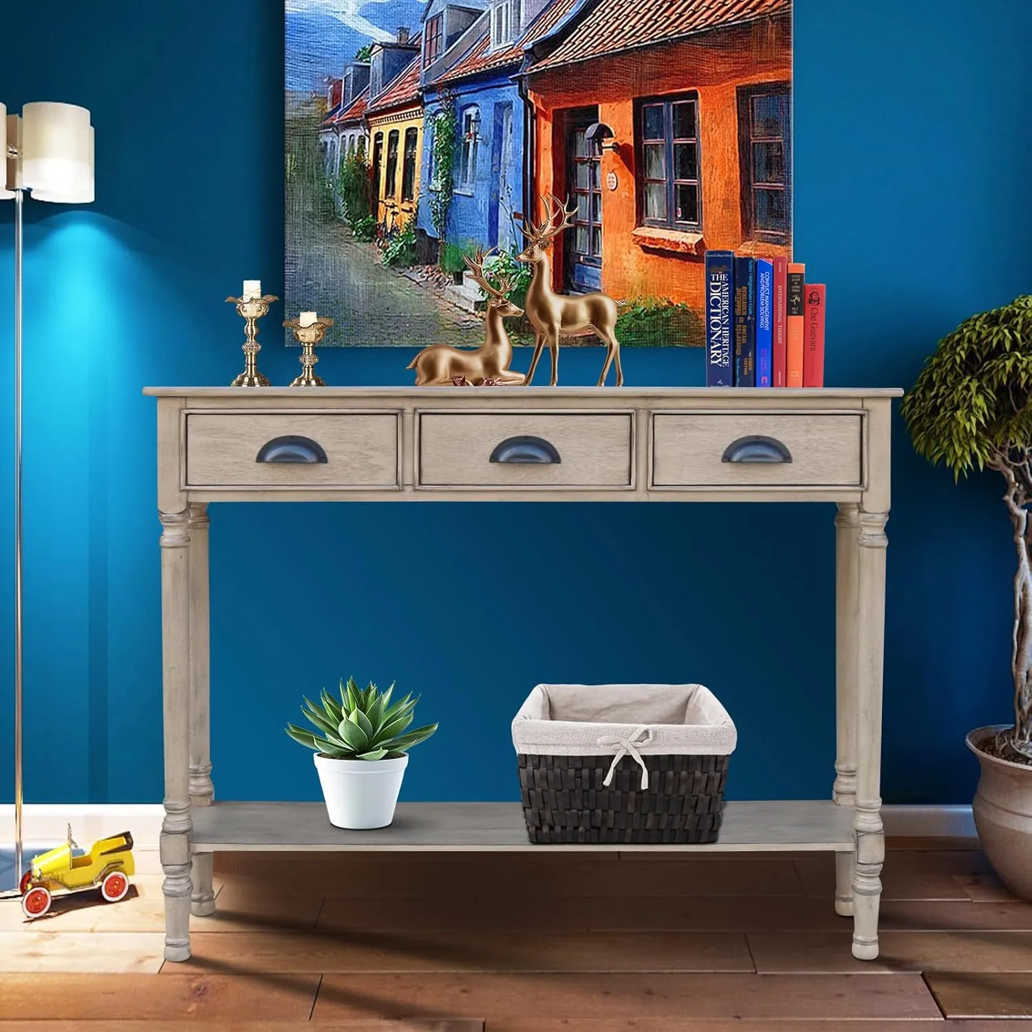 Urbanest Modern Burlington Console Table with 3 Drawers (Solid Wood, Sahara)
