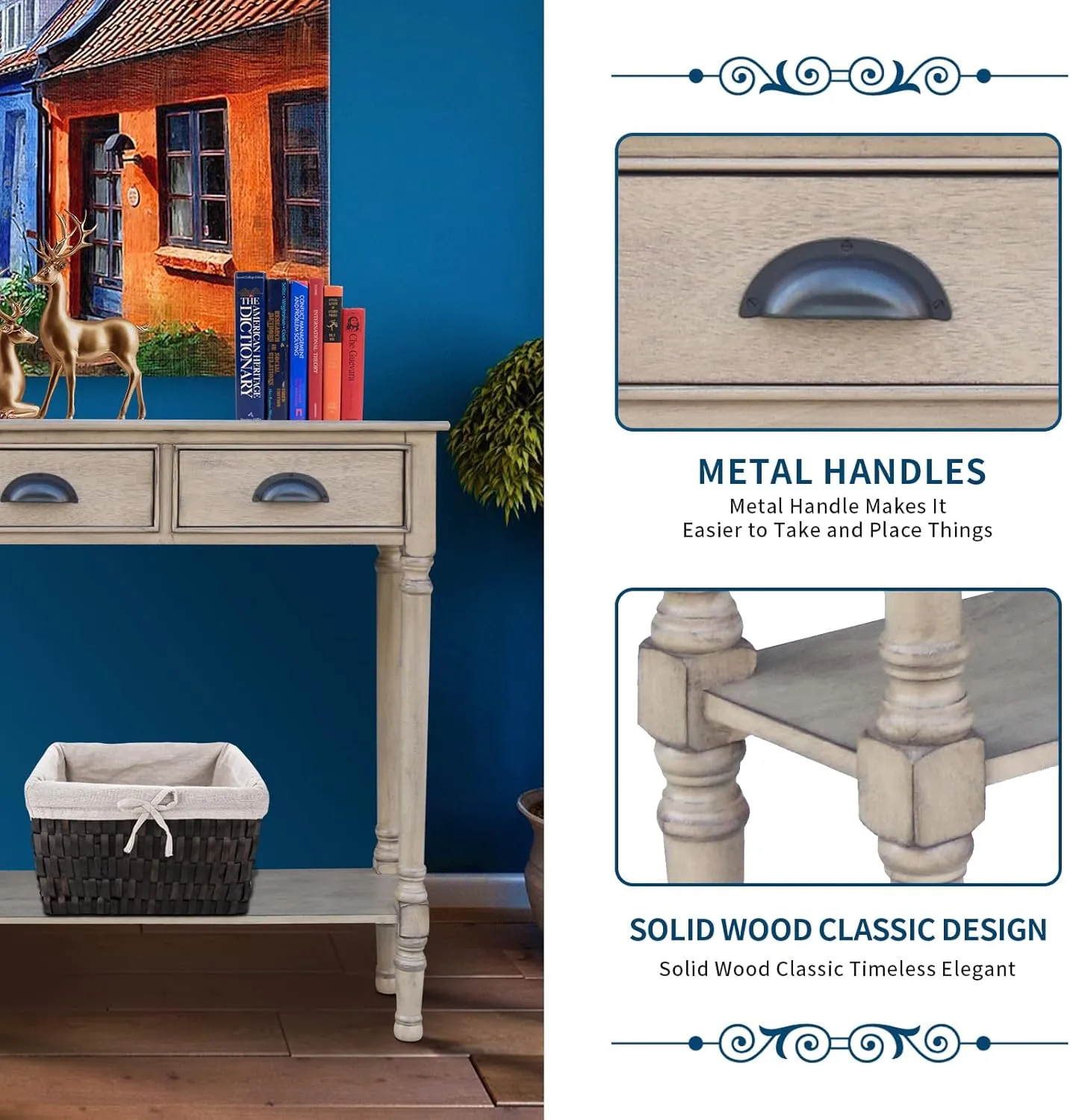 Urbanest Modern Burlington Console Table with 3 Drawers (Solid Wood, Sahara)