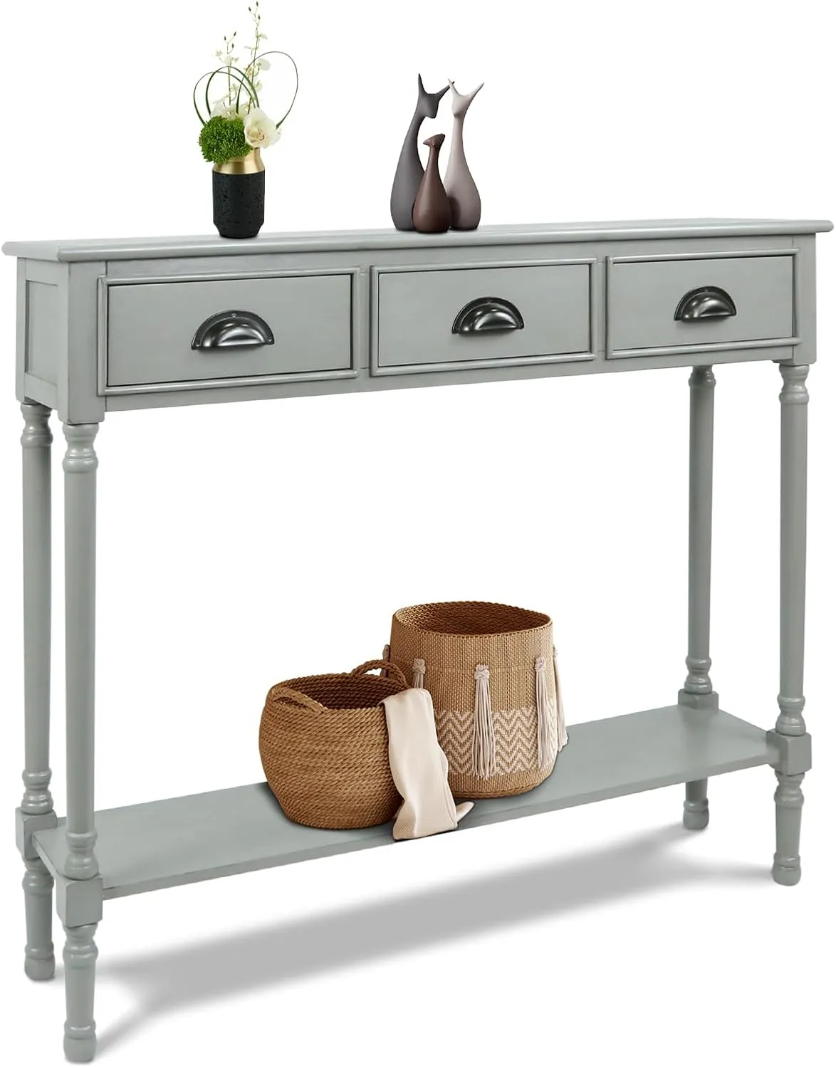 Urbanest Modern Burlington Console Table with 3 Drawers (Solid Wood, Vendee Gray)