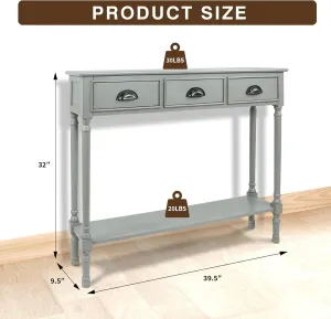 Urbanest Modern Burlington Console Table with 3 Drawers (Solid Wood, Vendee Gray)